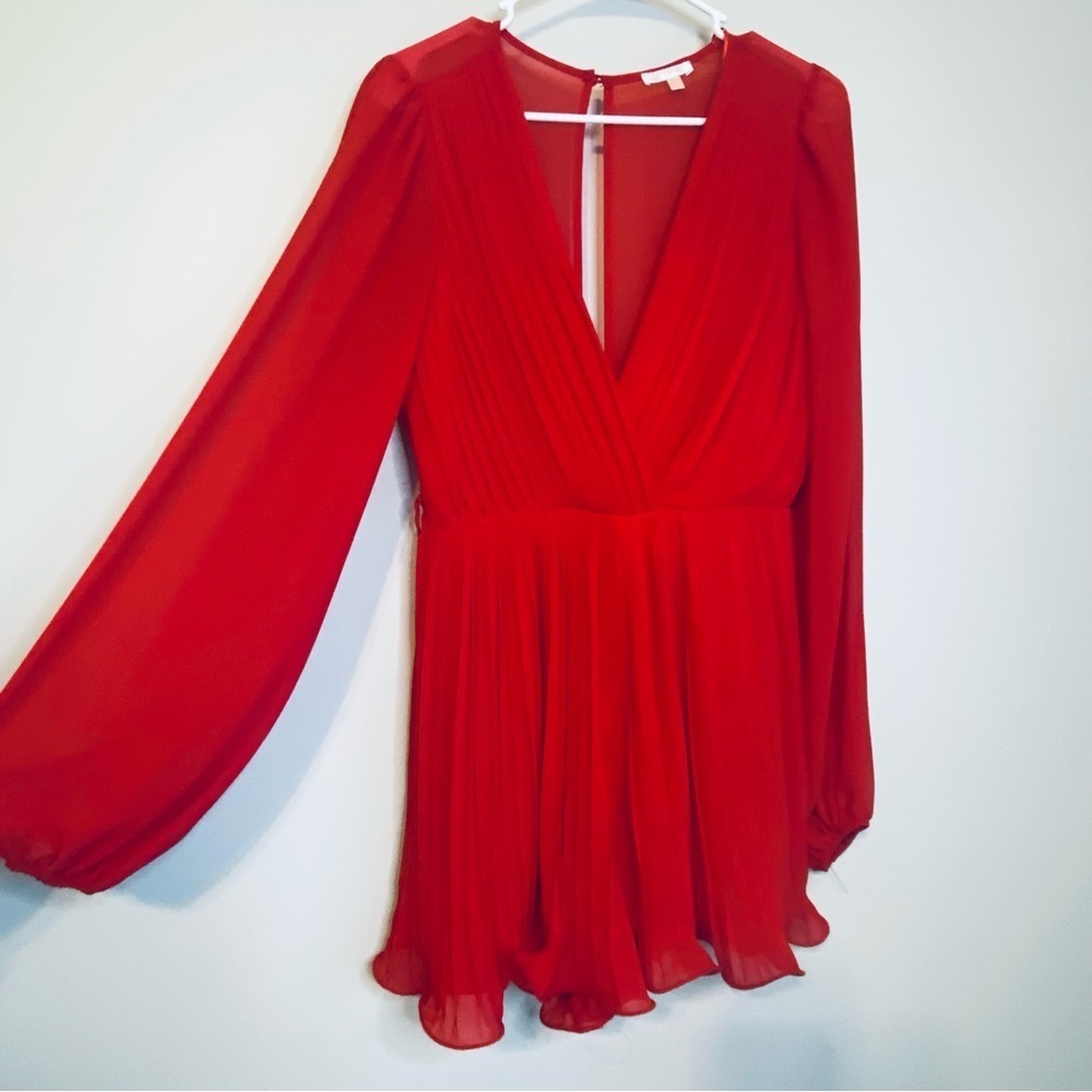 Luxxel Red Long-Sleeve V-Neck Romper